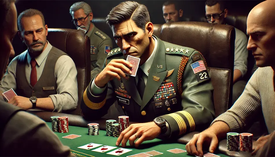 Un general que suda mientras juega al póker