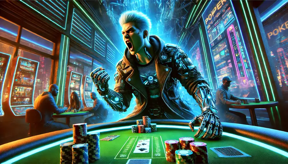 Joueur de poker qui perd son calme dans un style cyberpunk