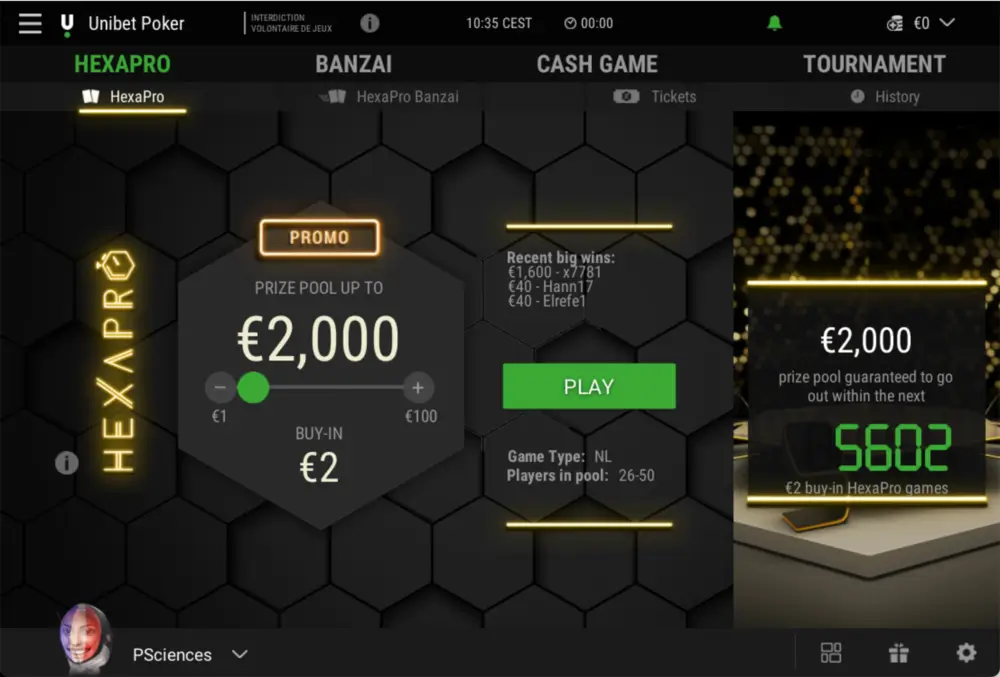 Capture d'écran du lobby d'Unibet Poker