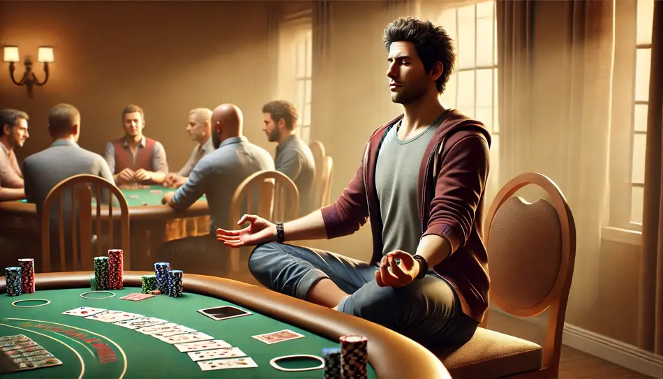 Image of a person meditating while playing poker.