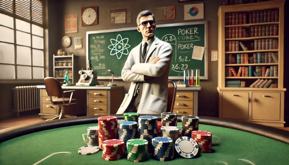 A scientist in front of a pile of poker chips