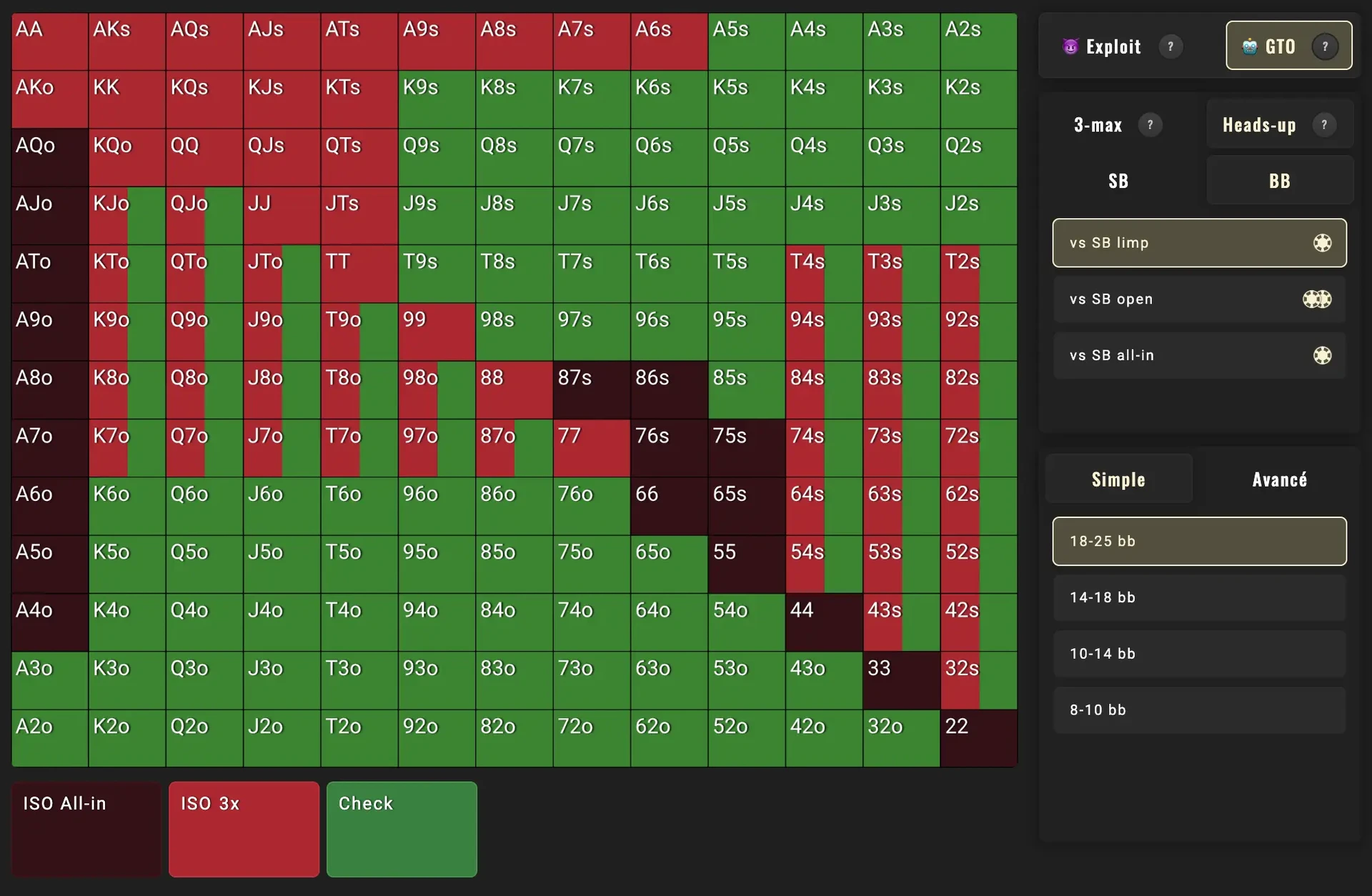 Gif showing the difference between GTO and Exploit version of a preflop range chart