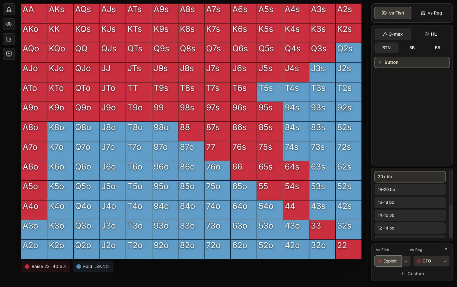 Capture d'écran de l'application Ranges Spin Poker Sciences
